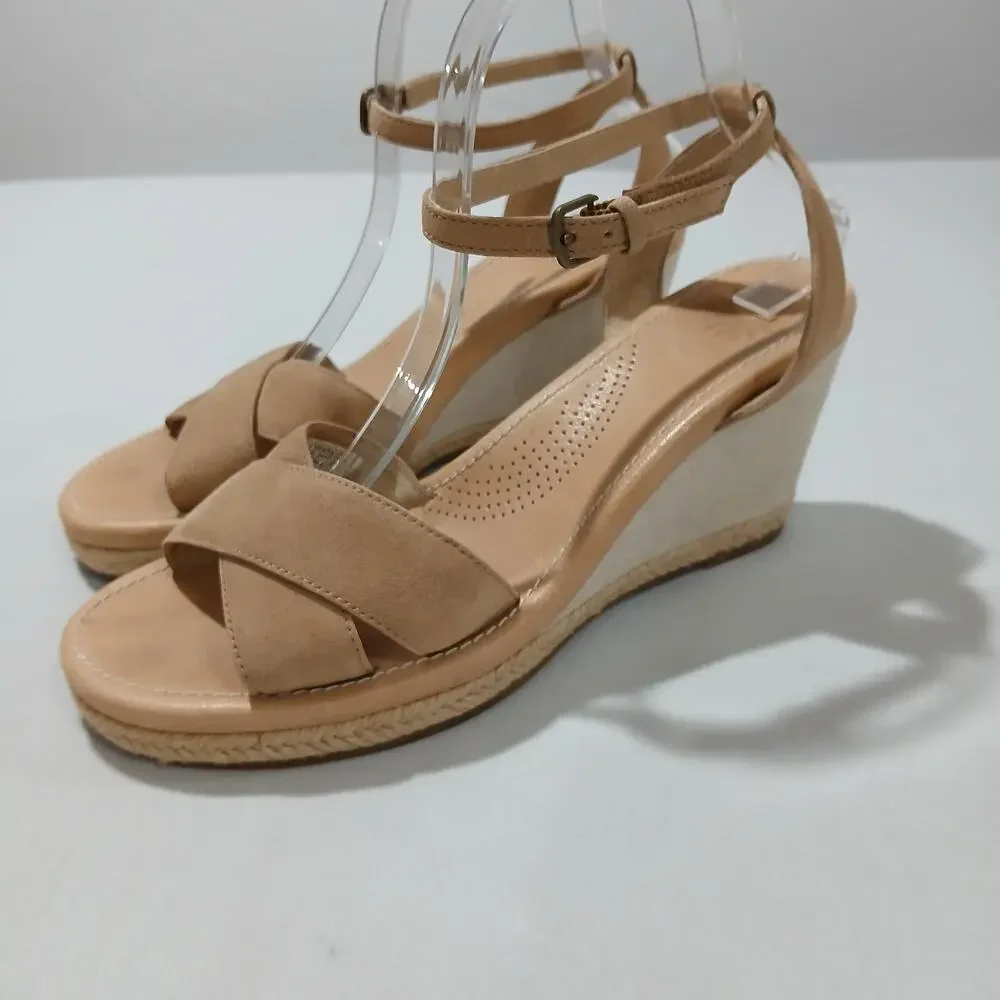 UGG Wedge Sandals Womens 9 Tan Leather Ankle Strap Espadrille - Picture 10 of 10